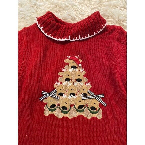b.t. kids DARLING Christmas Reindeer Embroidered Knit Red Sweater Size 18 months - Picture 3 of 7